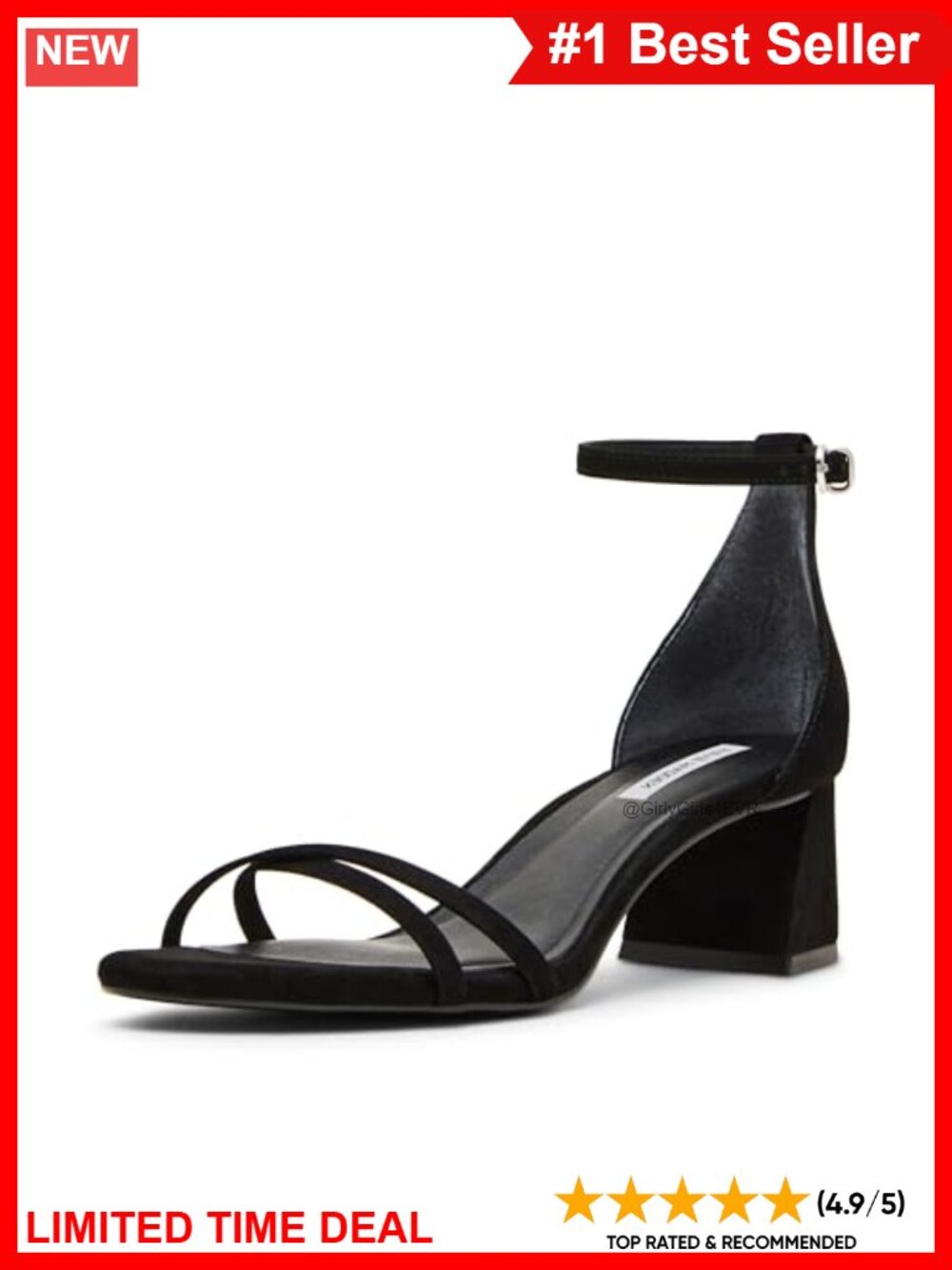 Steve Madden Rae Block Heel Ankle Strap Sandal Leather Dressy